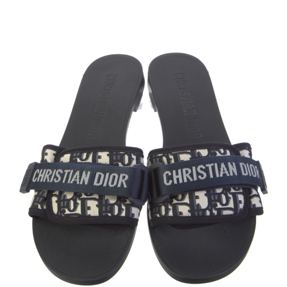 Christian Dior Navy and White Slide Sandals
